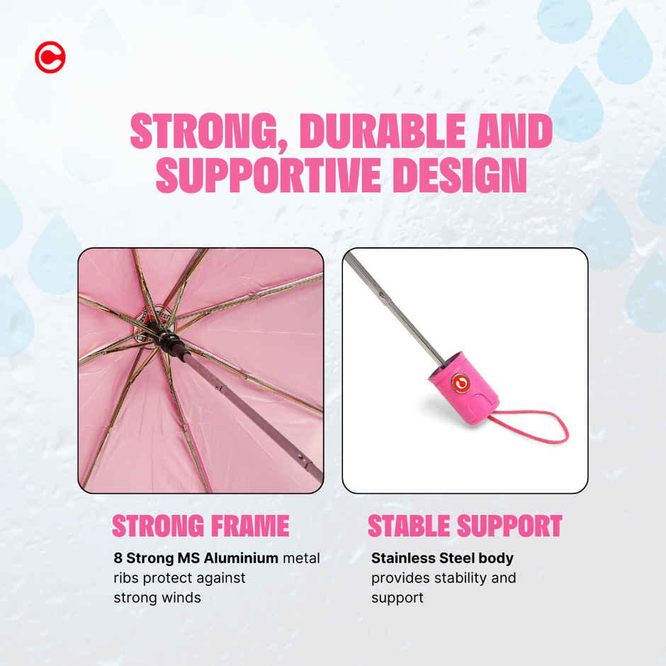 Citizen 3 Fold 22 Inch Auto Pink Mono Silver Umbrella