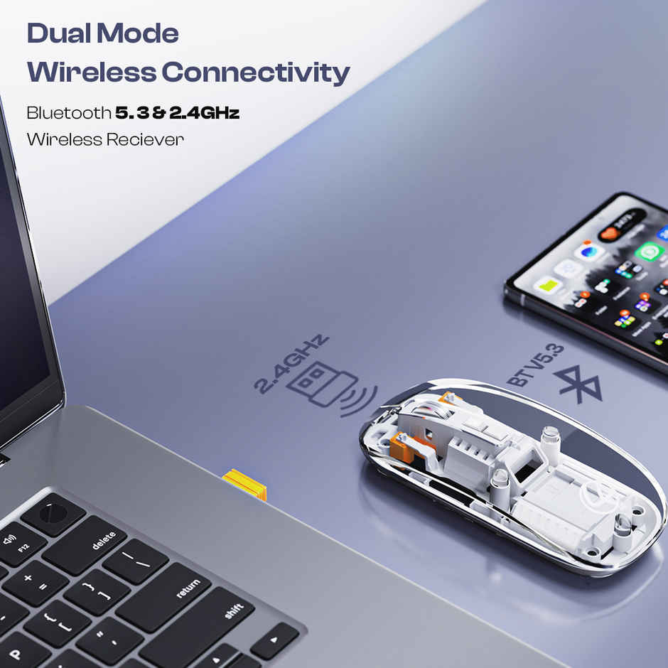 Lapcare Trendy Plus Wireless Mouse | 2.4G & Dual Bluetooth | Desktop Lock Key | White