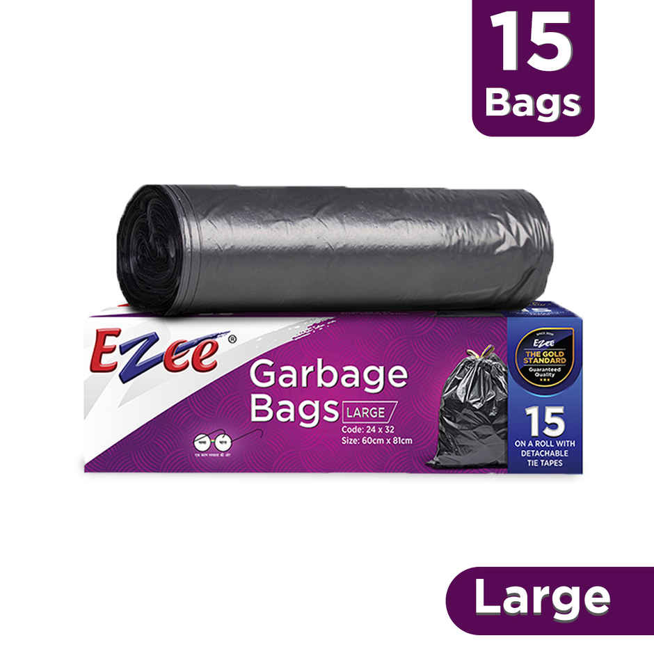 Ezee Premium Large Size Garbage Bag With Detachable Tie Tape Combo of 2