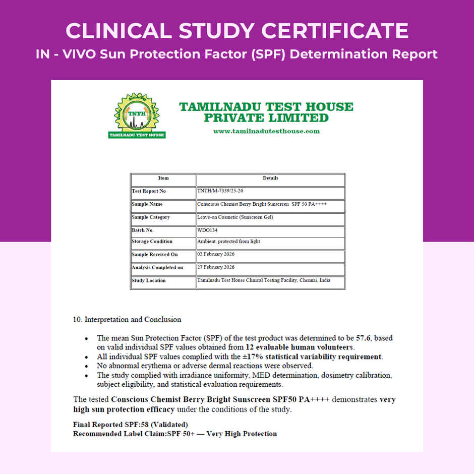 Conscious Chemist Berry Bright Water Resistant Non-Greasy Sunscreen SPF 50 PA++++