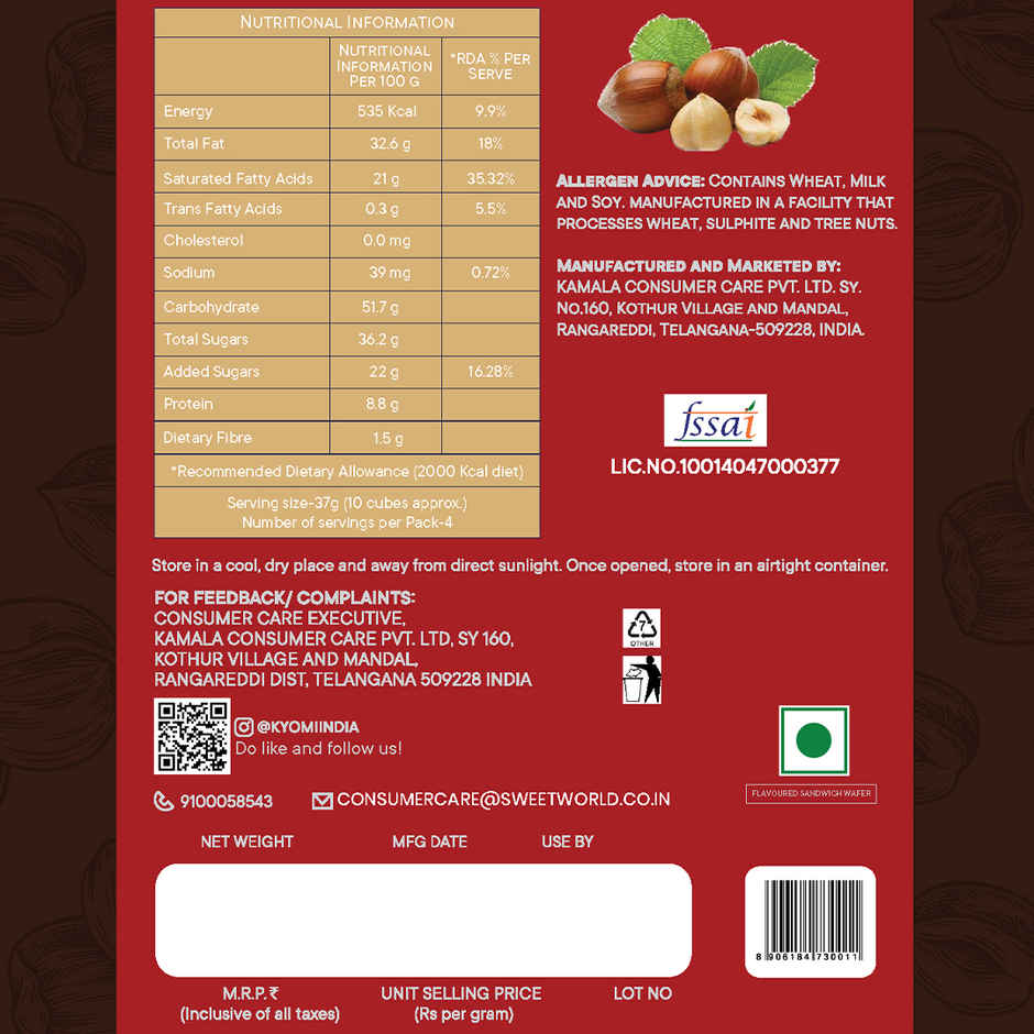 KYOMI Quattro Hazelnut Flavoured Wafer Cubes