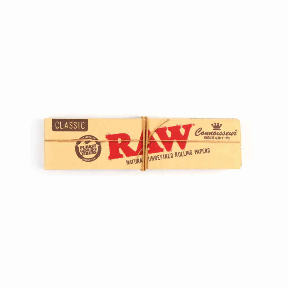 Raw Classic Connoisseur Rolling Paper with Tips King Size Slim - 32+32 Leaves/Pack