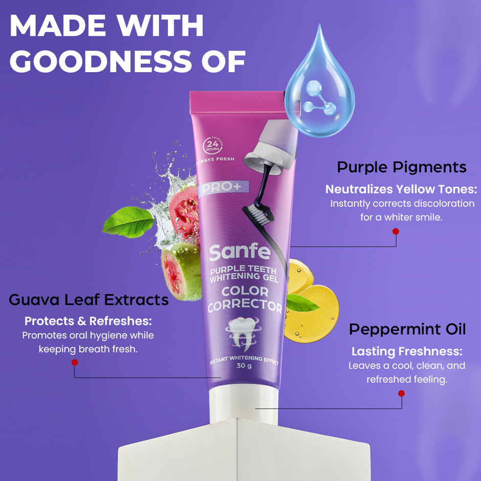 Sanfe Purple Teeth Whitening Gel Color Corrector | Instant Whitening