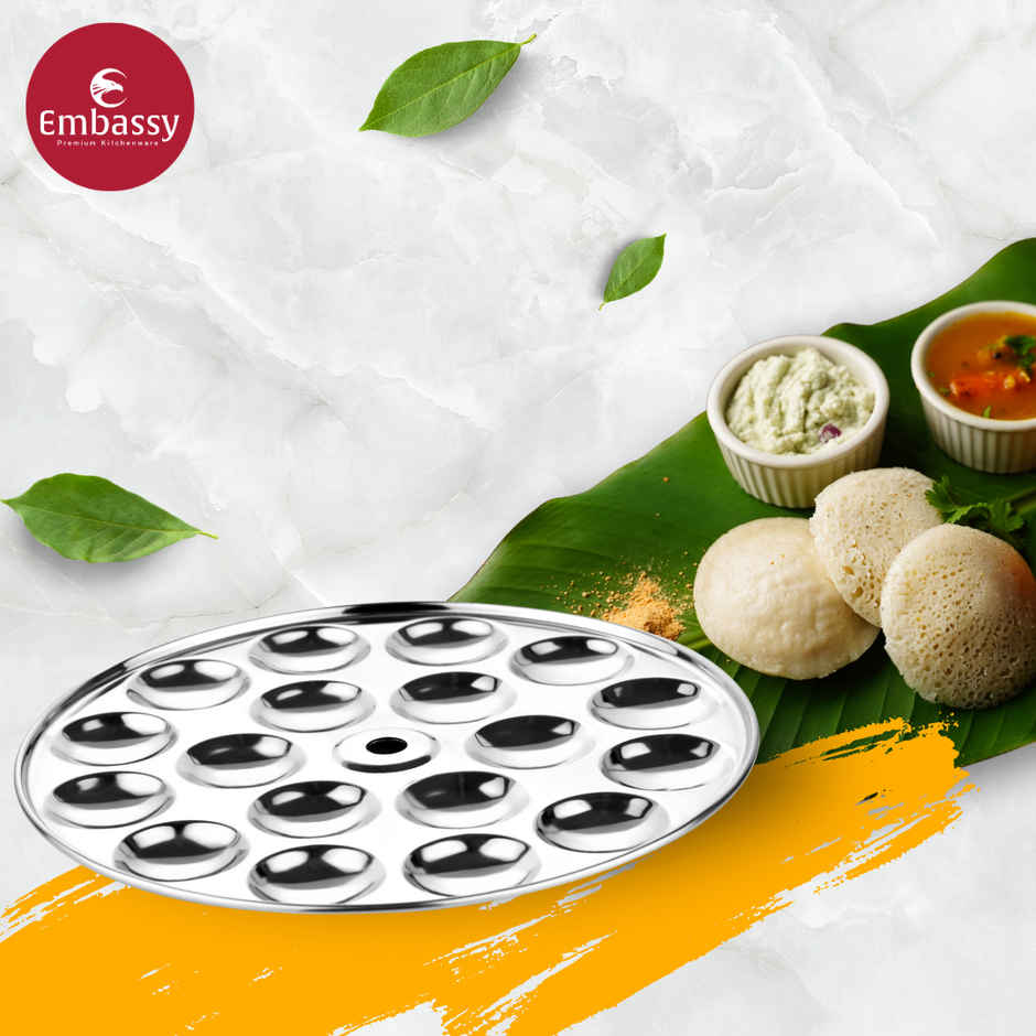 Embassy Button / Mini Idli Plate, 1 Plate, Without Stand, Makes 18 Small Idlis, Stainless Steel