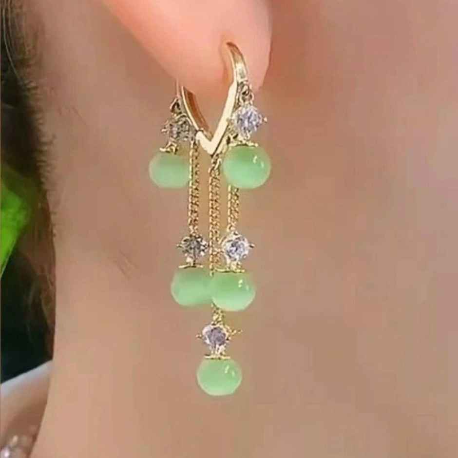 Estailo Fashion Cozy crystal hoops earrings | E0000523 | Green