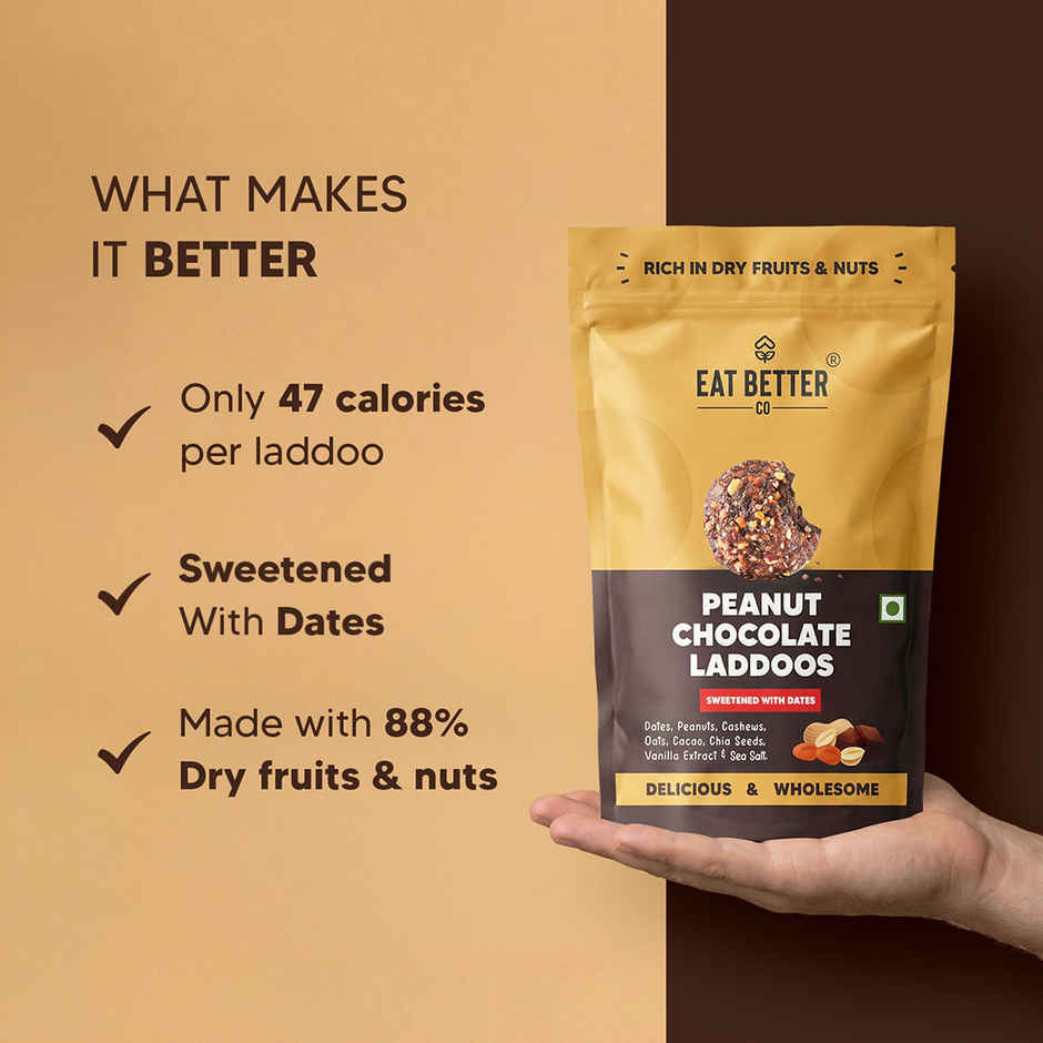 Eat Better Co Peanut & Chocolate Laddoos | No Added Sugar | High Protein, Truly Natural