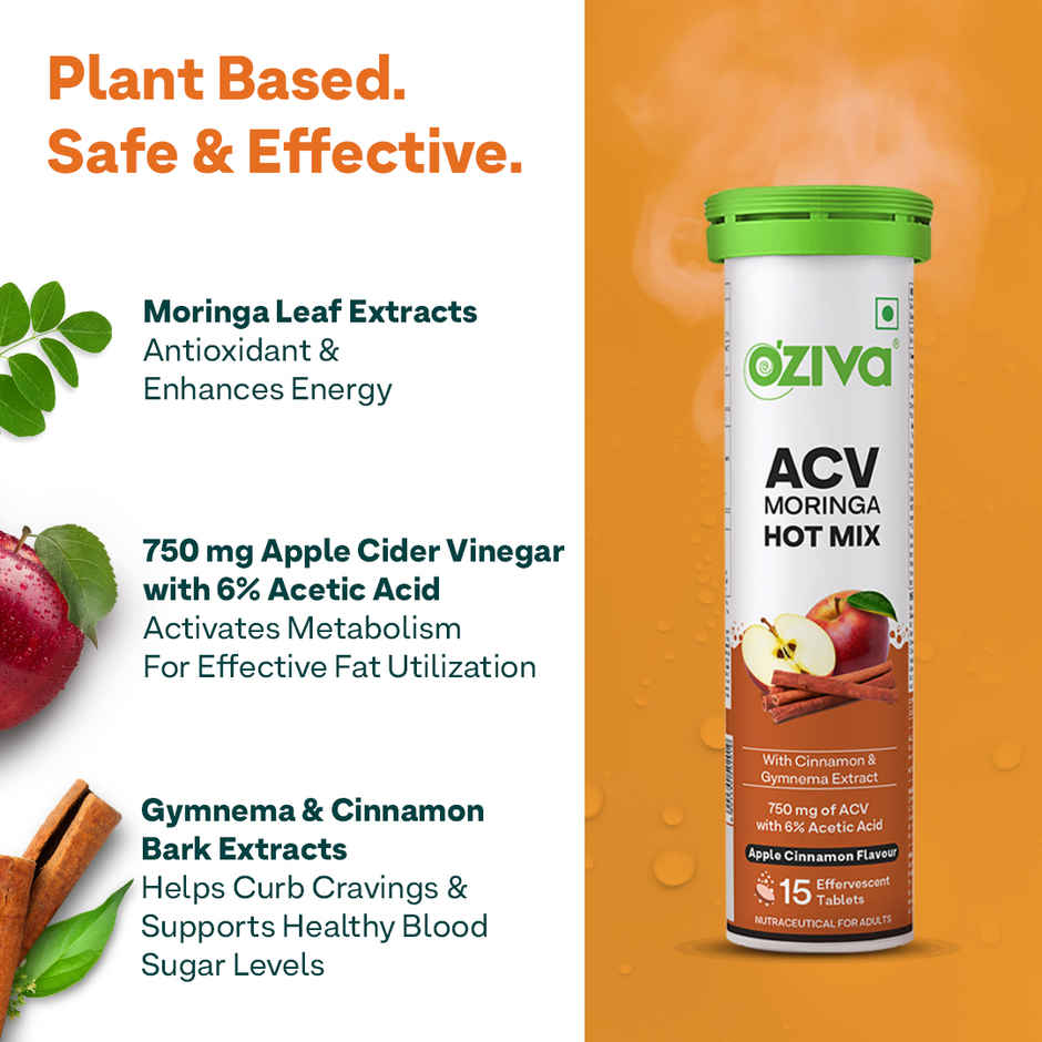 Oziva Apple Cider Vinegar Tablets for Weight Management and Craving Control - Apple Cinnamon