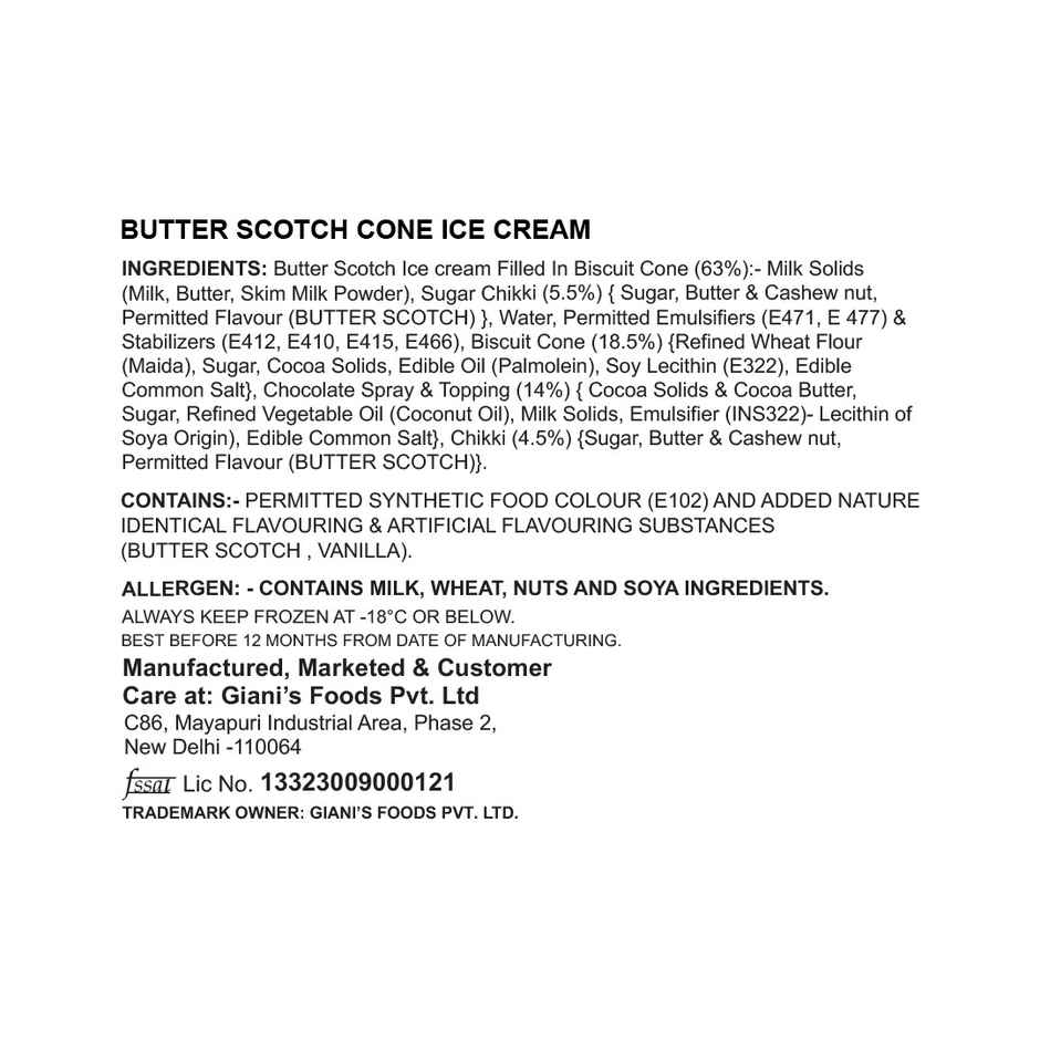 Gianis Butter Scotch Ice Cream Cone