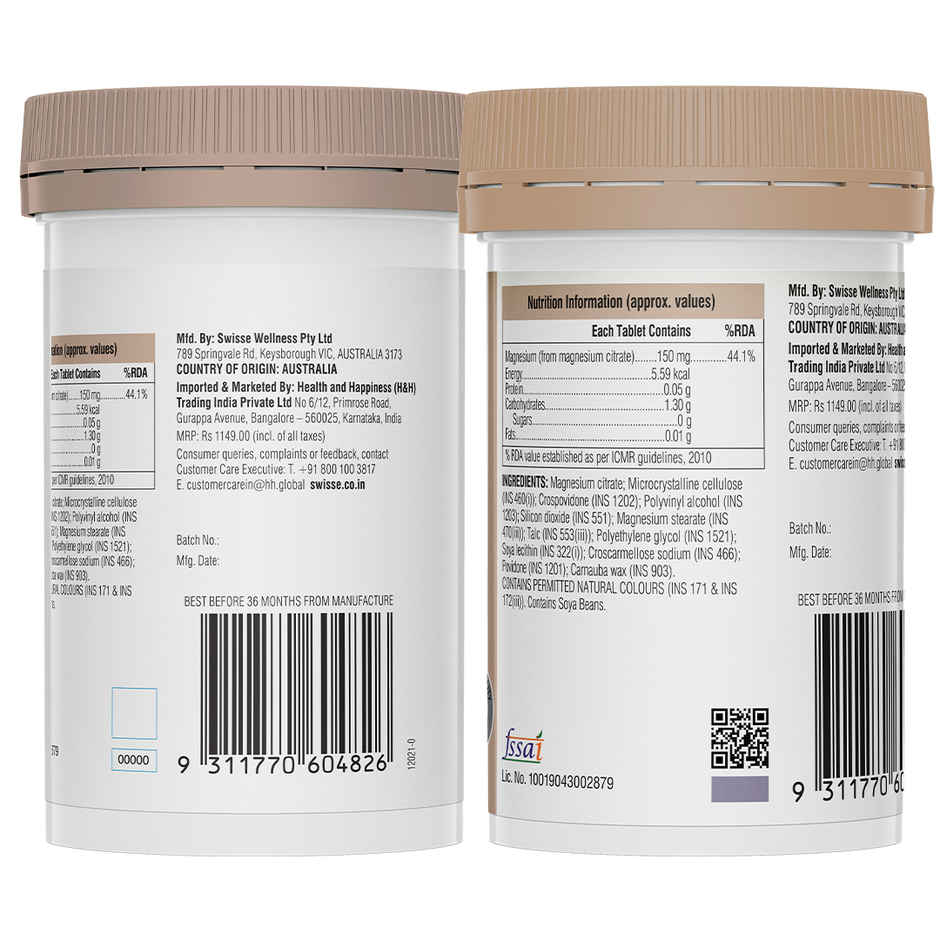 Swisse Magnesium For, Sound Sleep & Stress Relief - Supports Relaxing, Calming - 60 Tablets