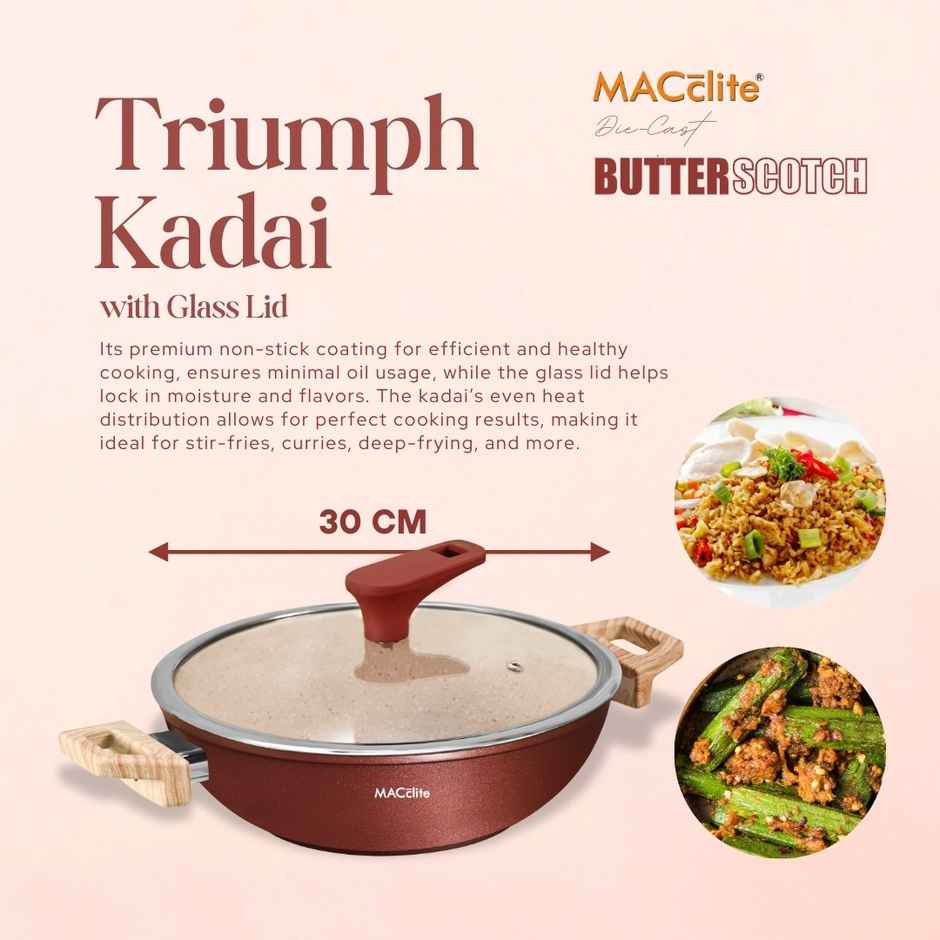 Macclite Non-Stick Kadai | 30 cm | Glass Lid | Induction Compatible