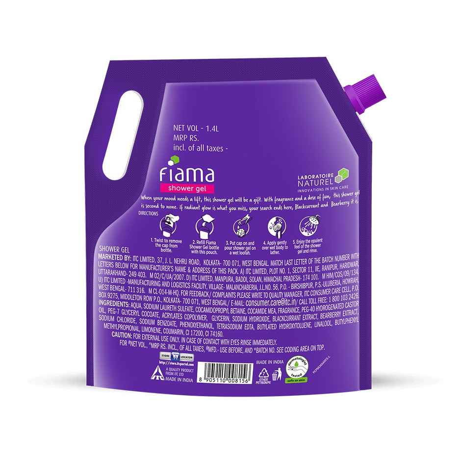 Fiama Shower Gel Blackcurrant & Bearberry Body Wash with Skin Conditioners for Radiant Glow, Pouch