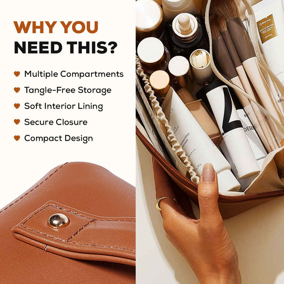 Gleva Women's Waterproof Travel Makeup Bag | Cosmetic Organizer with Zipper & Elastic Pockets