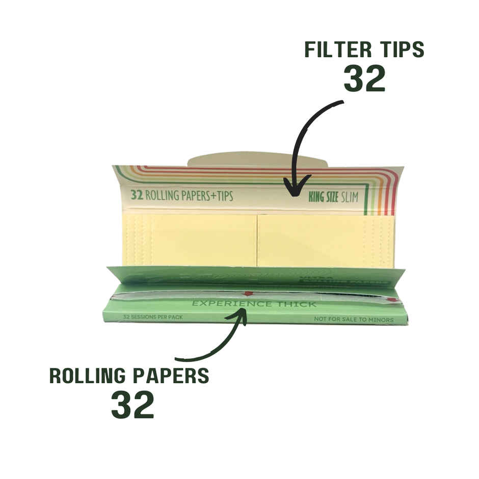 Sesh Paper n Tips Rolling Paper with Filter Tips | King Size Slim | 32 Papers + Tips