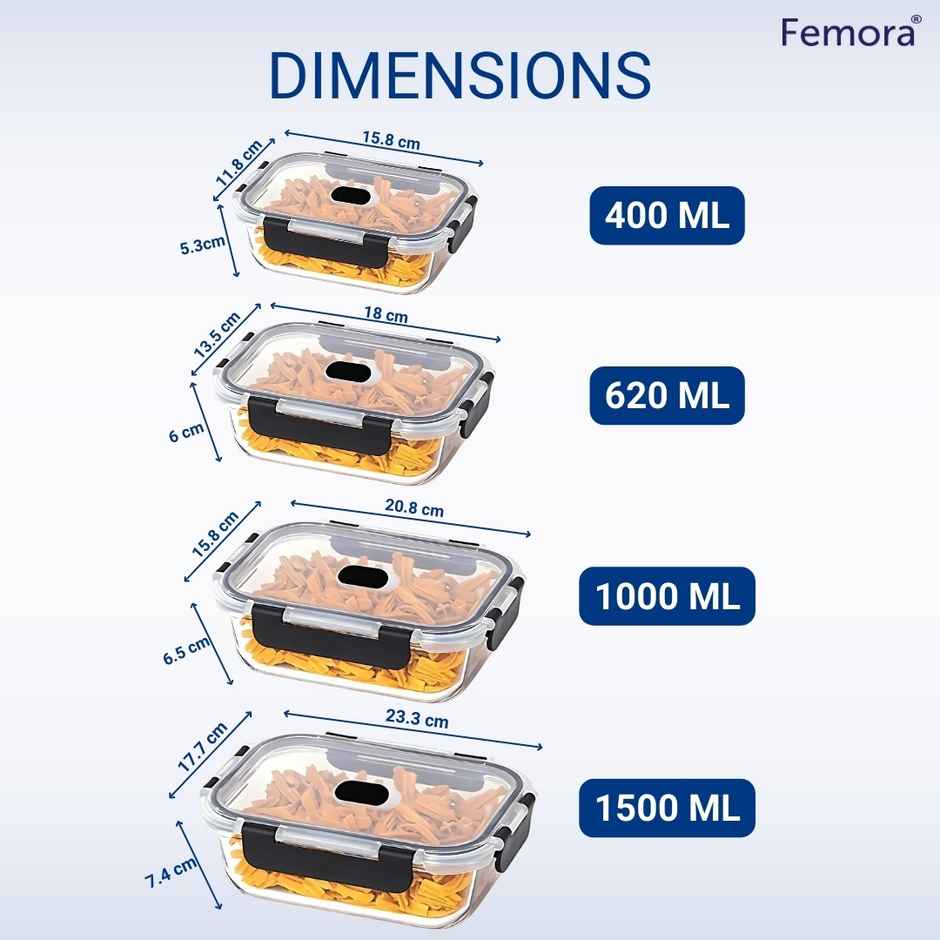 Femora Borosilicate Glass Microwave Safe Rectangle FOOD Storage Container With Air Vent Lid |400 ml