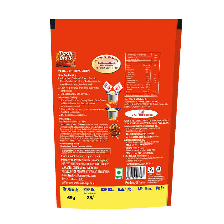 Bambino South Pasta Shott | Cheesy Tomato