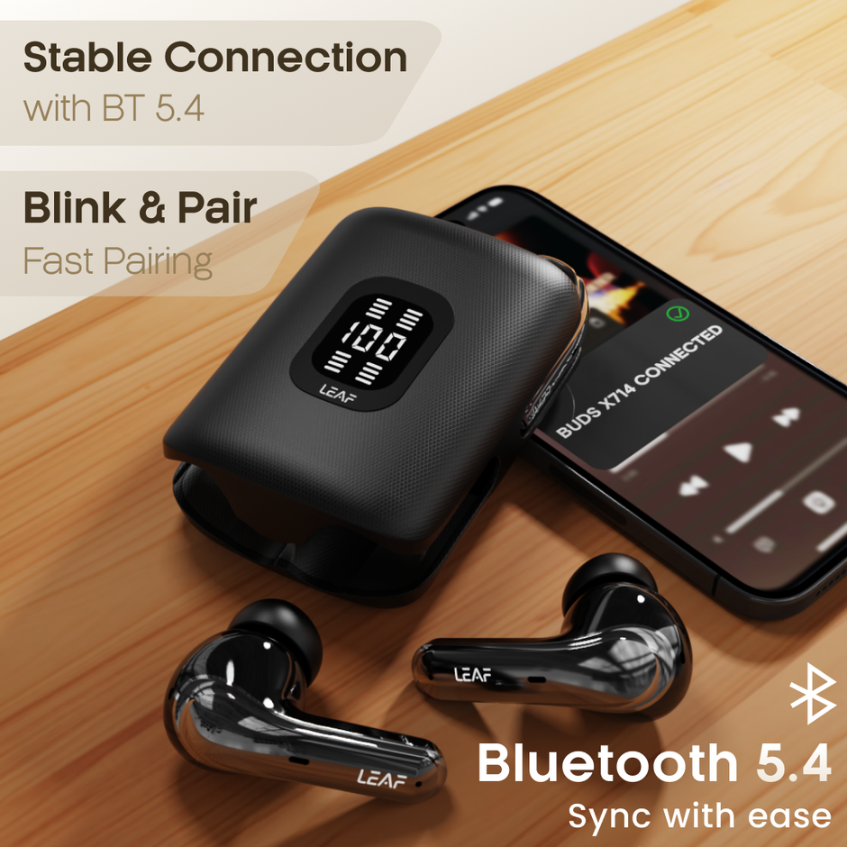 Leaf Buds X714 True Wireless 4 in 1 Earbuds with ANC | 70H Playtime | Fast Charging | Carbon Black