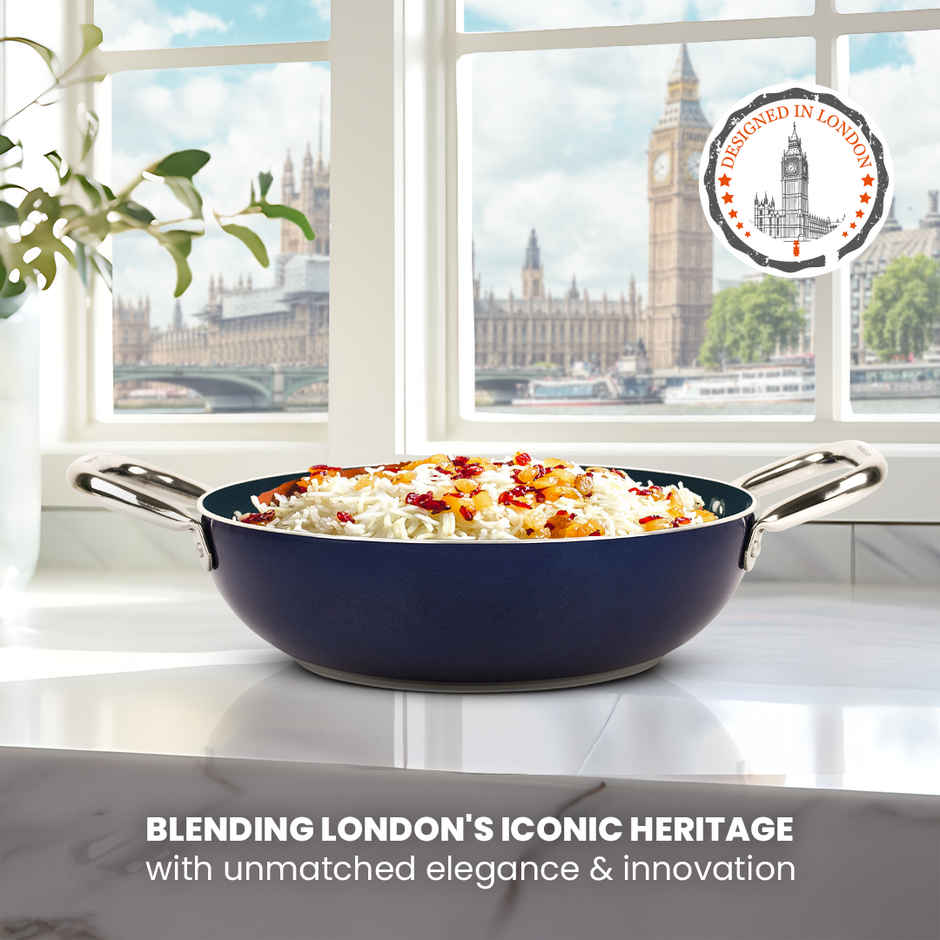 Habitat Ceramic Kadai With Glass Lid Xtreme Coating 24 Cm