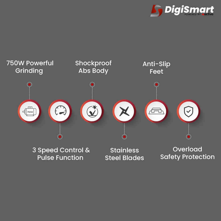 Digismart Kitchen Mate 750 Watt Mixer Grinder With 4 Jars Comes - Grey & Black