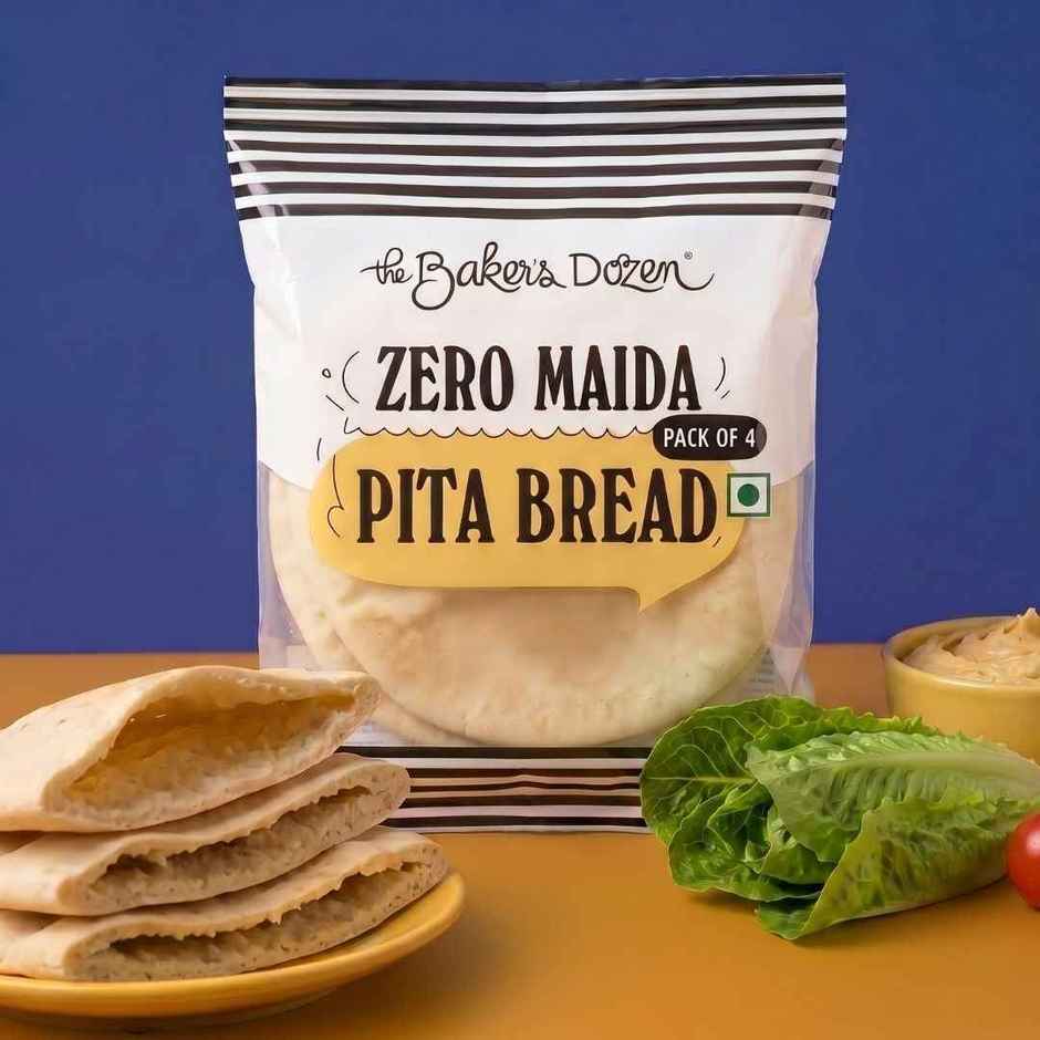 The Baker's Dozen Zero Maida Pita Bread | Whole Wheat | Gut Friendly | Flat Bread | Clean Label