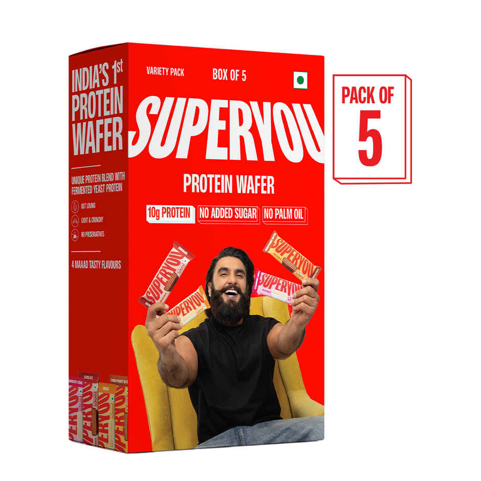 SuperYou 10g Protein Wafer Bar - Variety Pack (Made with Atta & Jowar. No Added Sugar.) (Pack of 5)