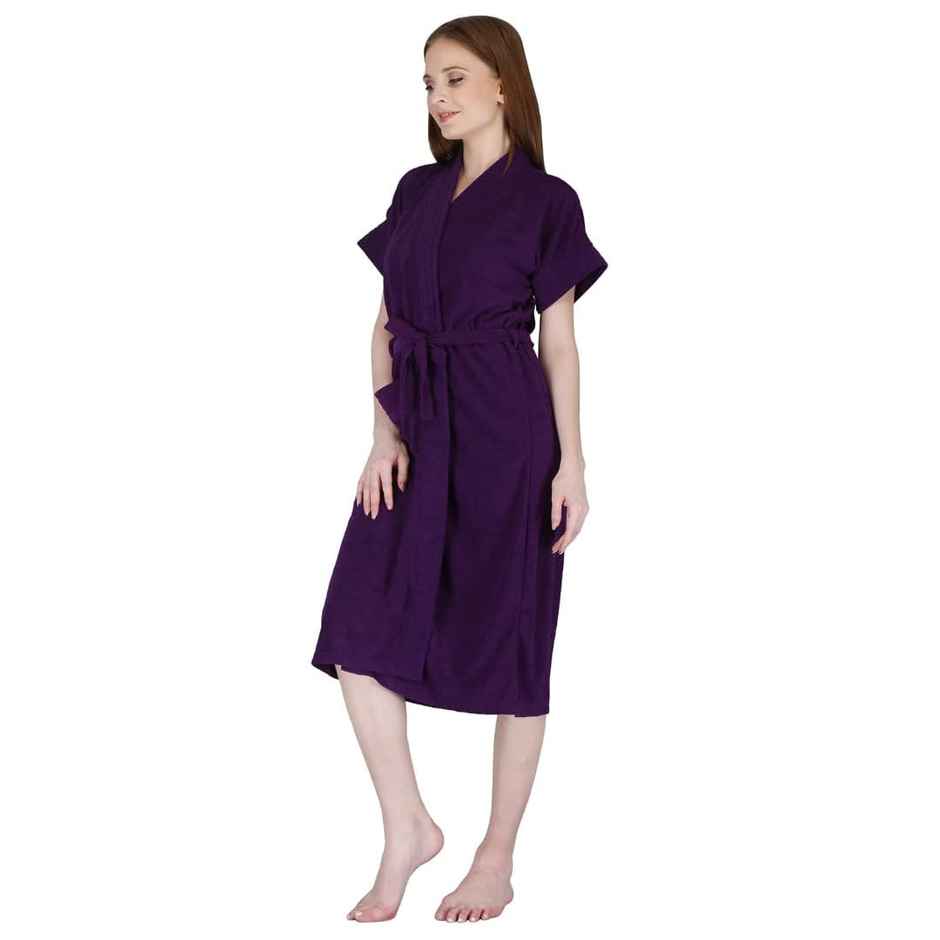 Kuber Industries Bathrobe for Women | Micro Terry Cotton | Soft & Absorbent | Purple