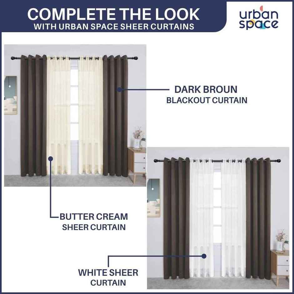 Urban Space Solid Blackout Curtains Door - 7 ft - Dark Brown - Set Of 2 Curtains