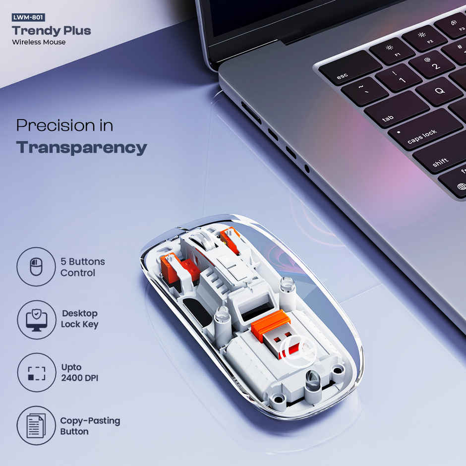 Lapcare Trendy Plus Wireless Mouse | 2.4G & Dual Bluetooth | Desktop Lock Key | White