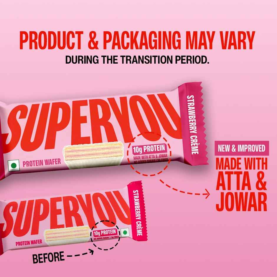 SuperYou 10g Protein Wafer Bar - Strawberry Creme (Made with Atta & Jowar. No Added Sugar.)