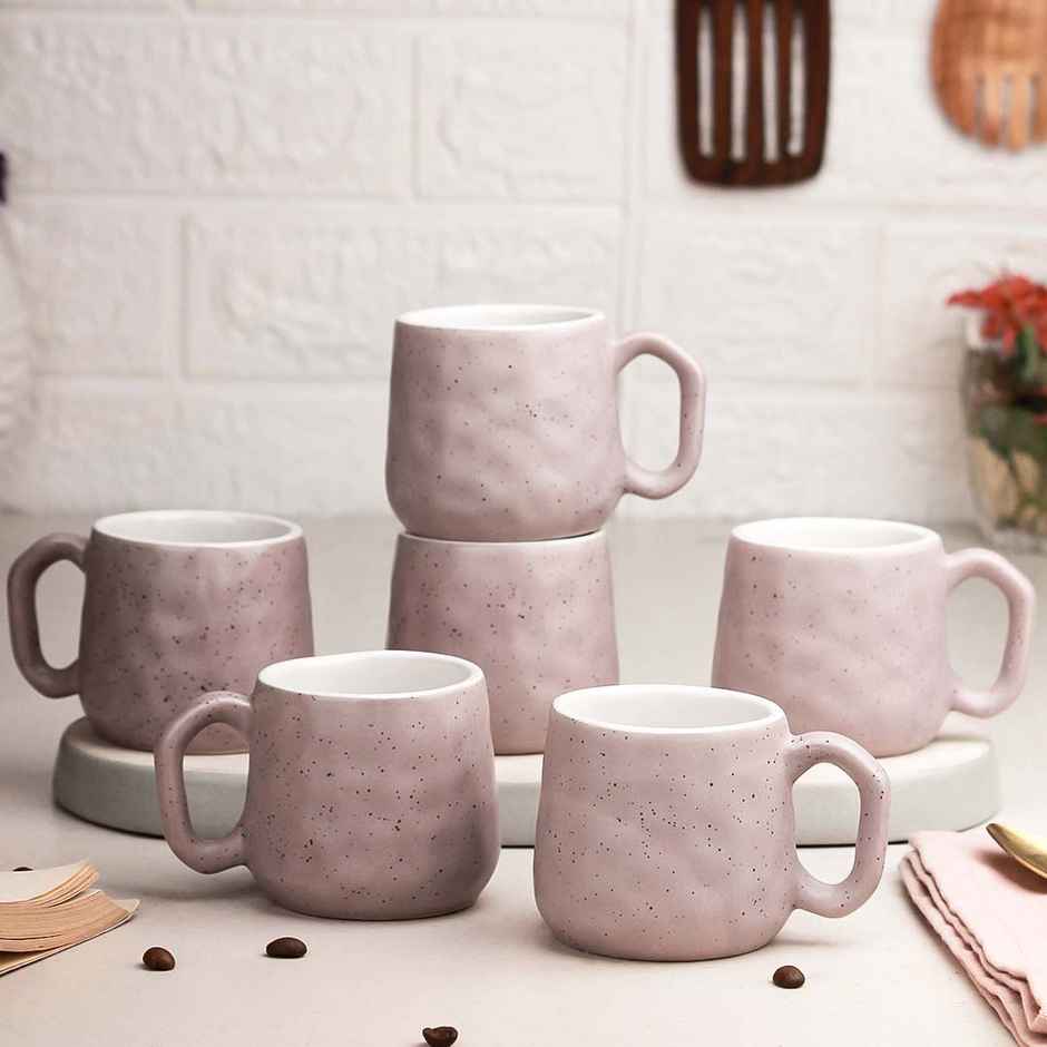 The Earth Store Lavender Pebble Ceramic Tea Cups | 200 ml Microwave Safe Coffee Cup