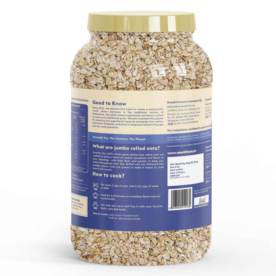 Nourish You Jumbo Rolled Oats - Gluten free , Breakfast Cereal Jar