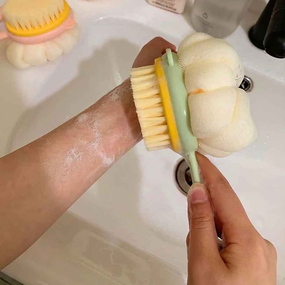 Beautiliss Bath Brush Long Handle With Soft Bristle And Loofah