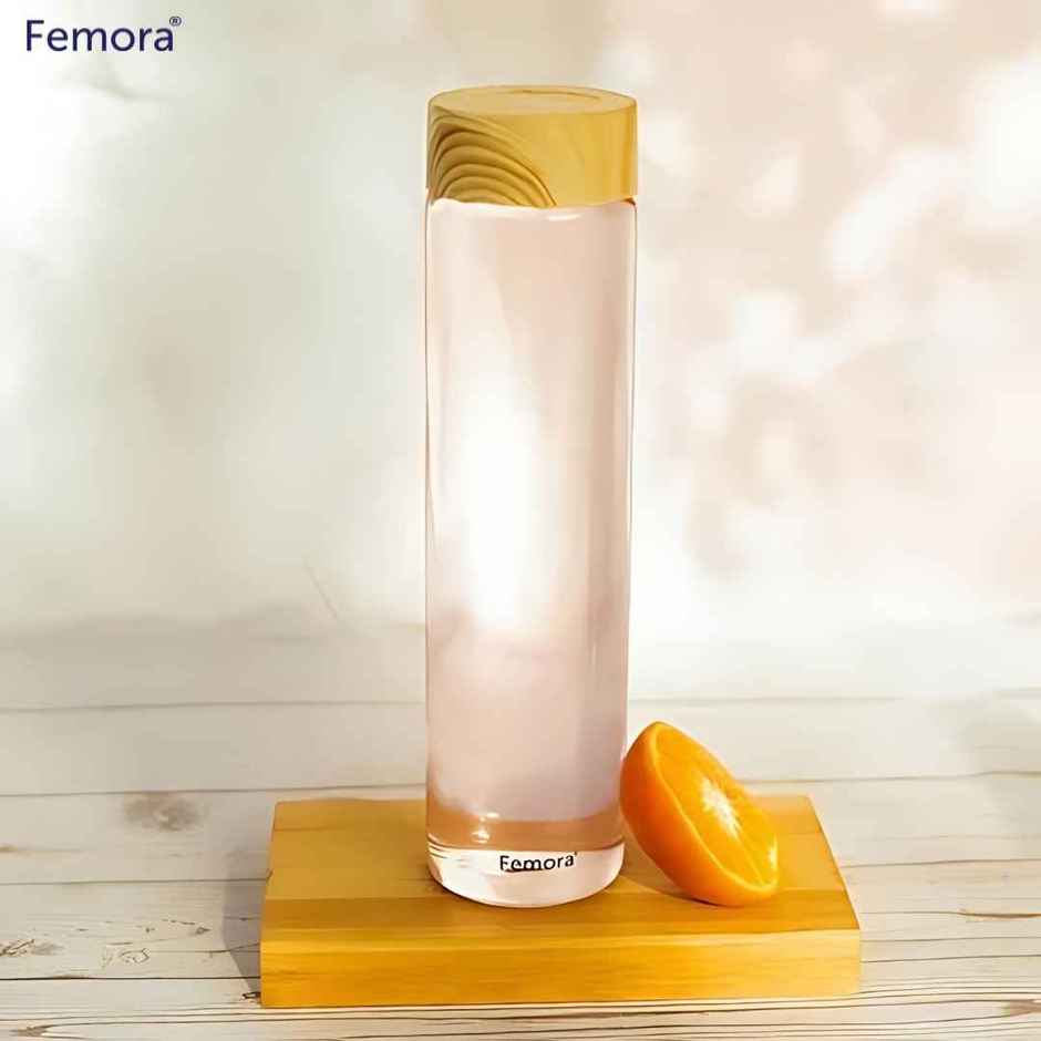 Femora Borosilicate Glass Bottle With Wooden Lid Finish | Transparent | 750 ml