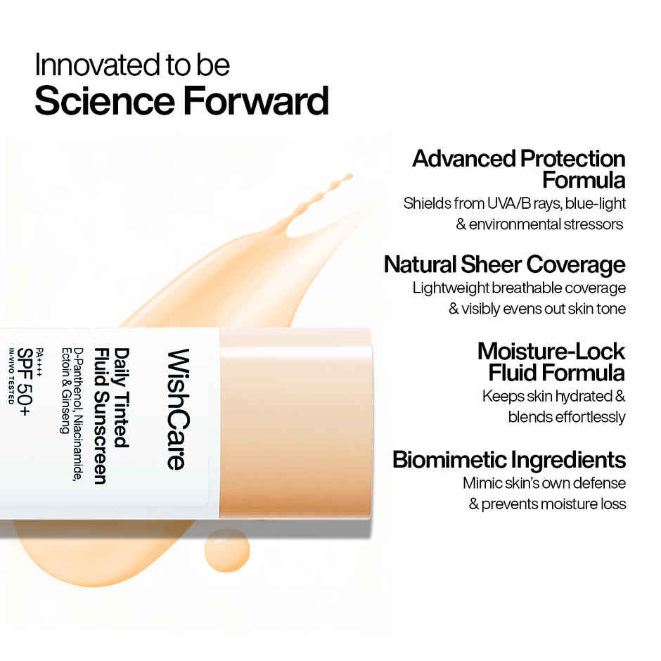 WishCare Daily Tinted Fluid Sunscreen SPF50PA++++ | M201 | All Skin Type | InVivo Tested