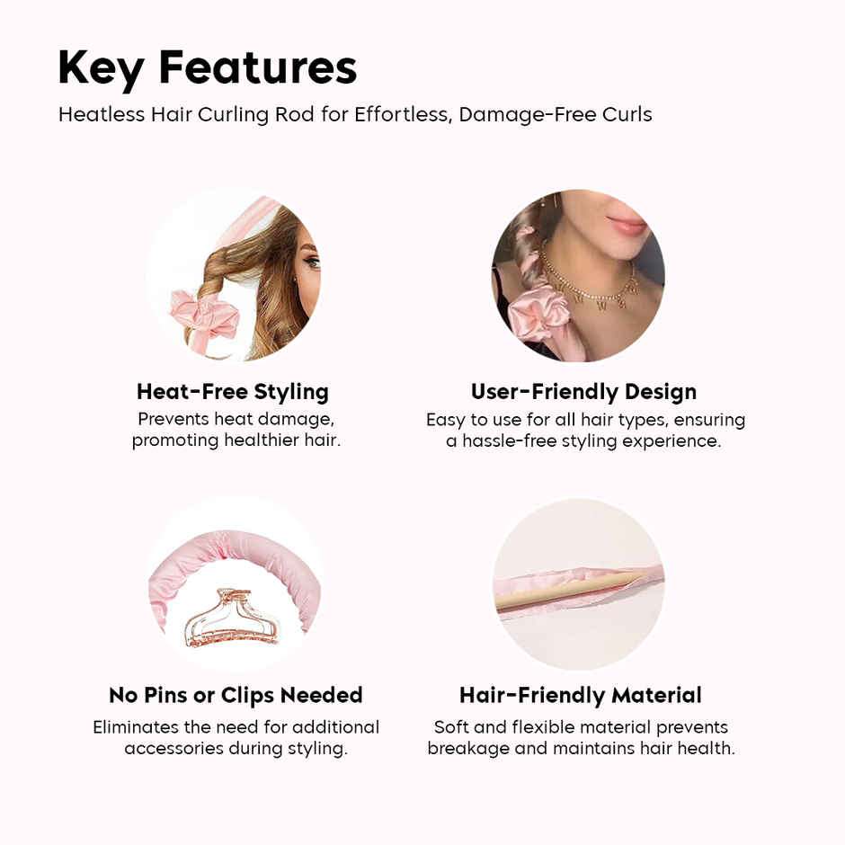 Gleva Heatless Curling Rod Headband No Heat Silk Ribbon Curling Rod Hair Rollers Styling Tool | Pink