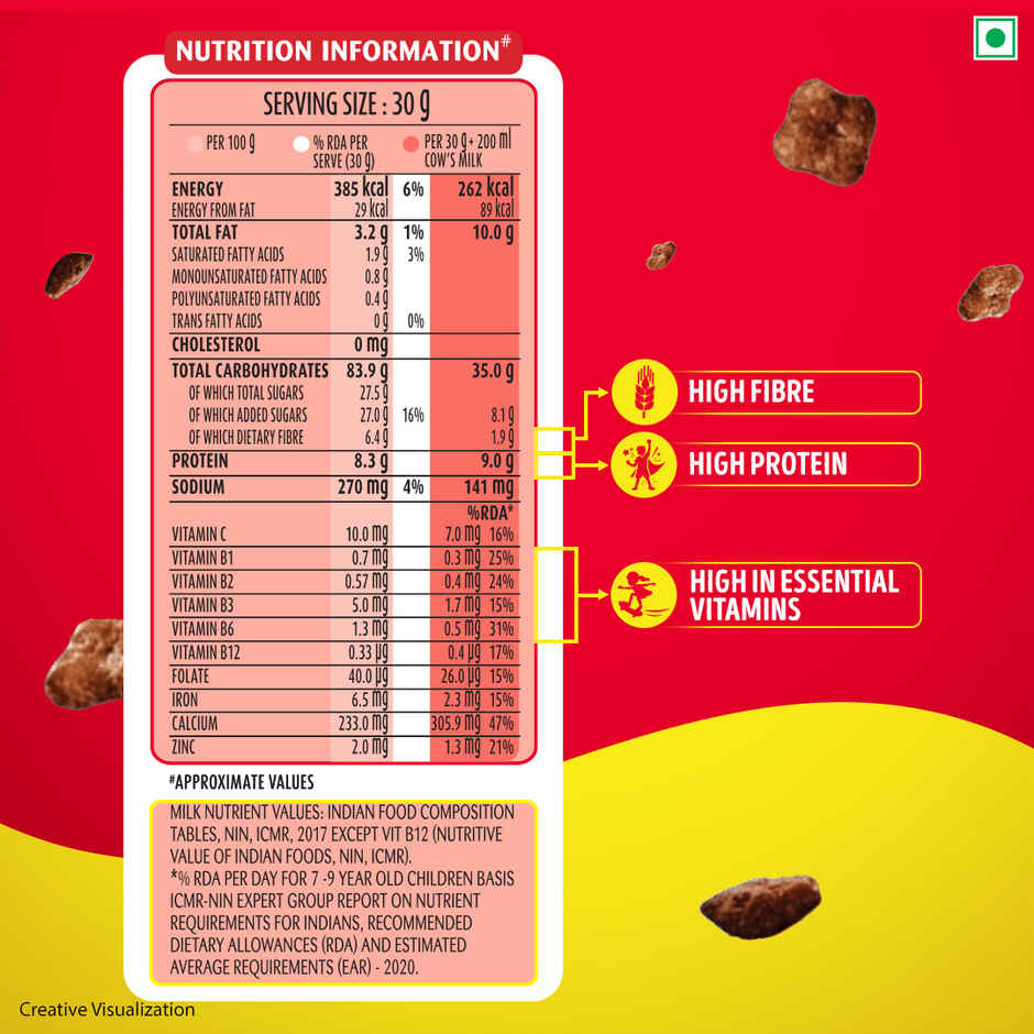Kellogg's Multigrain Chocos Crunchy Bites | Source of Calcium & Fibre, High in Protein