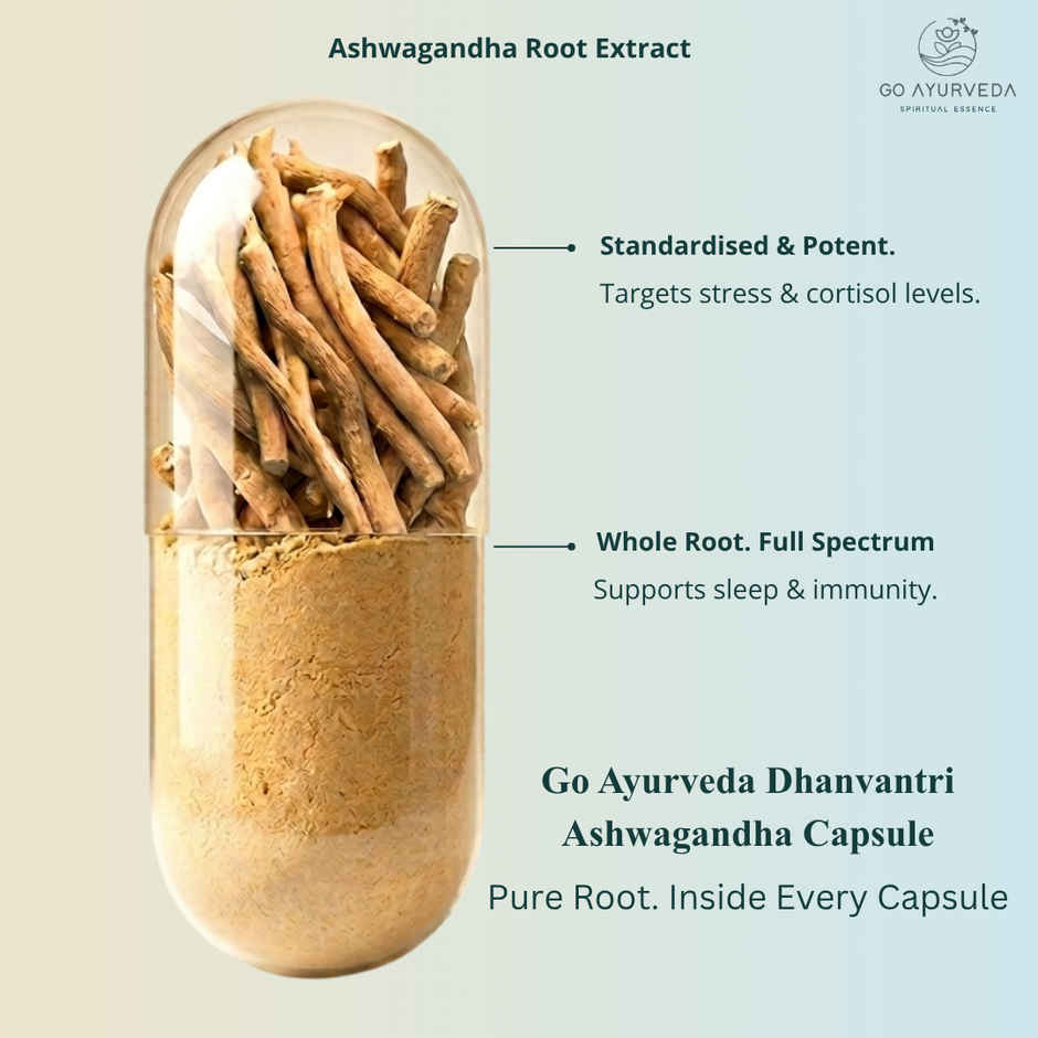 Go Ayurveda Dhanvantri Ashwagandha Capsules | Sleep & Immunity Support | No Added Sugar