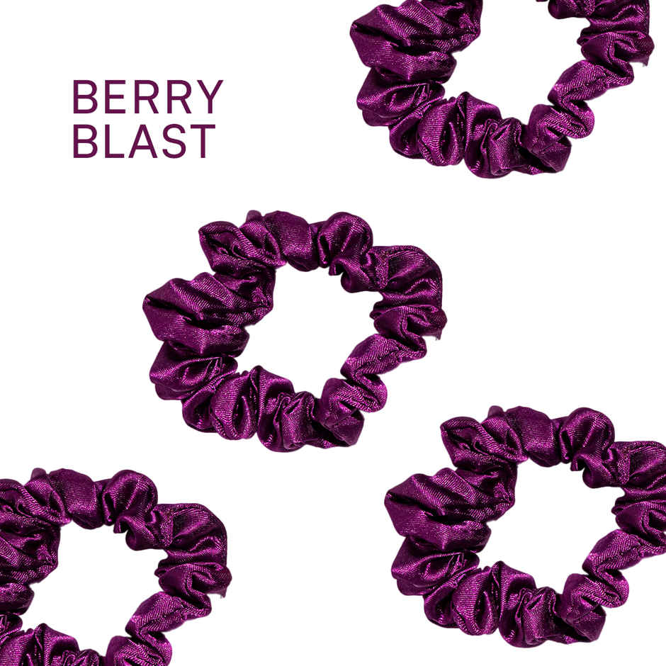 Gush Beauty Premium Hair Satin Rubber Band-Scrunchie | Set Of 3 | Blue | Magenta And Skin