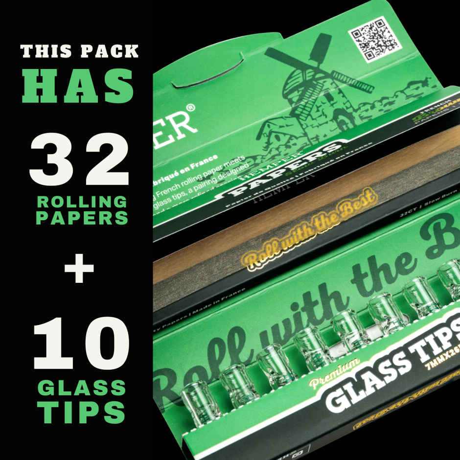 Hemper French Brown Rolling Paper with 7mm Glass Tips 32 + 10 - King Size Slim by Hemper