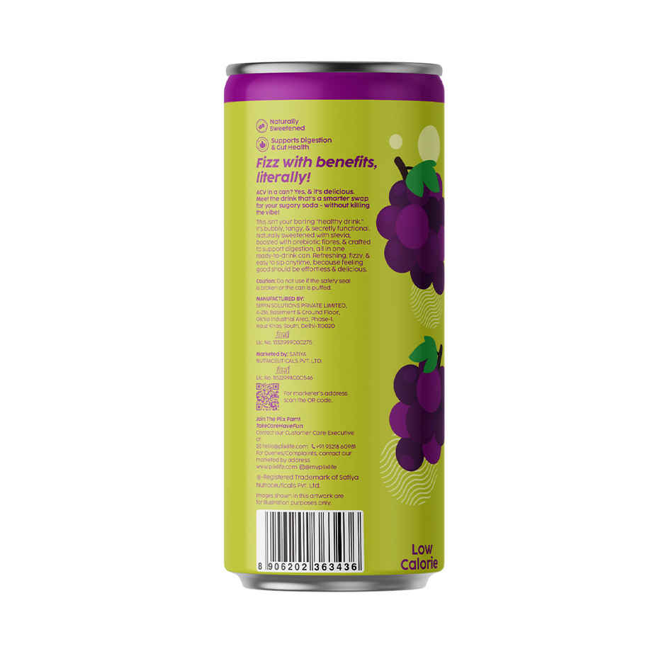 Plix Grape G.O.A.T Fizzy Soft Drink Can | Low Calorie & Zero Sugar | Prebiotics with 6g Fibre