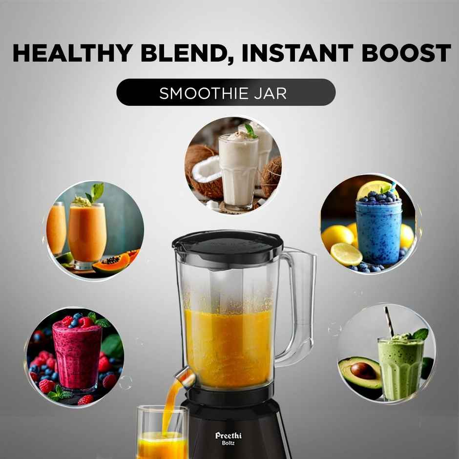 Preethi Boltz Mixer Grinder For Kitchen | 1000 W Mixie | 4 Jars - Black