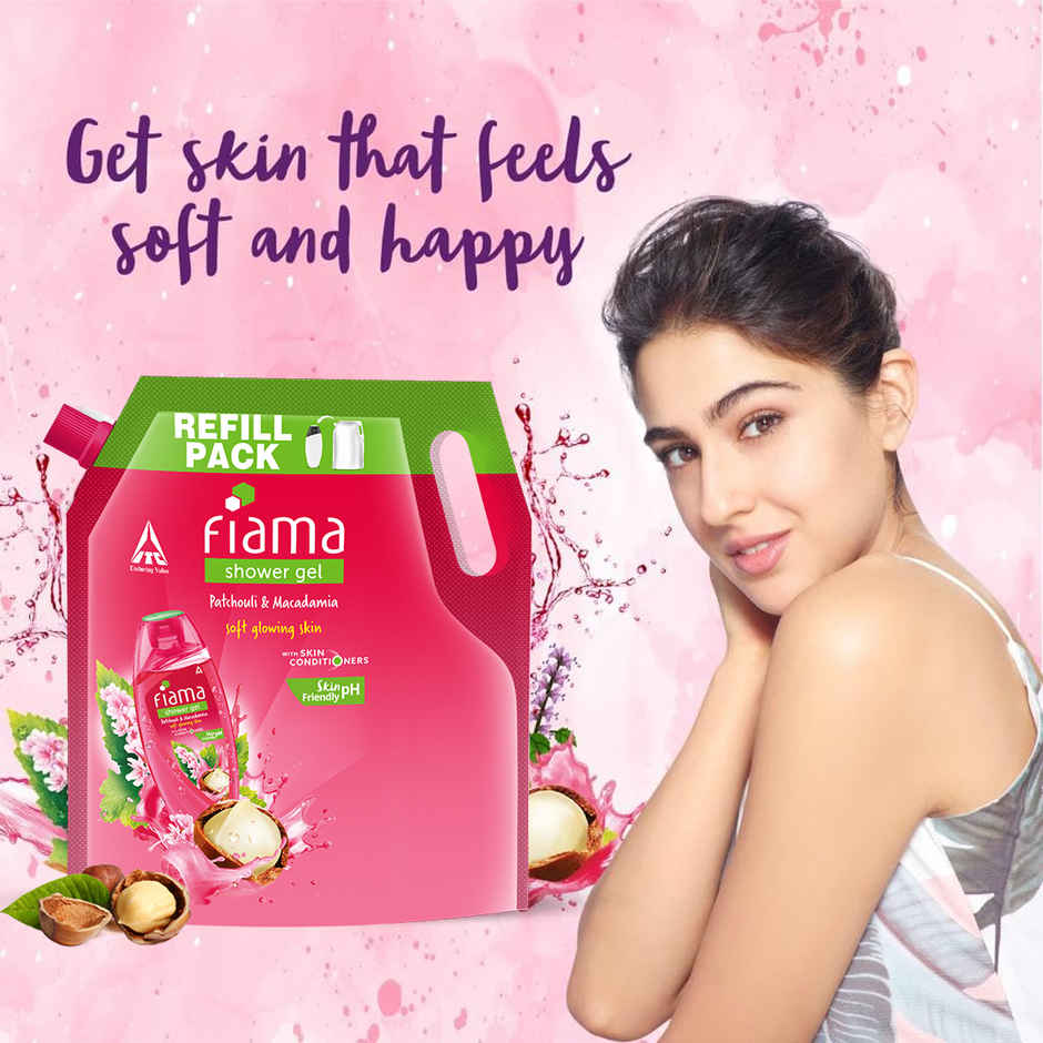 Fiama Shower Gel Patchouli & Macadamia Body Wash with Skin Conditioners for Soft Glowing Skin,Pouch