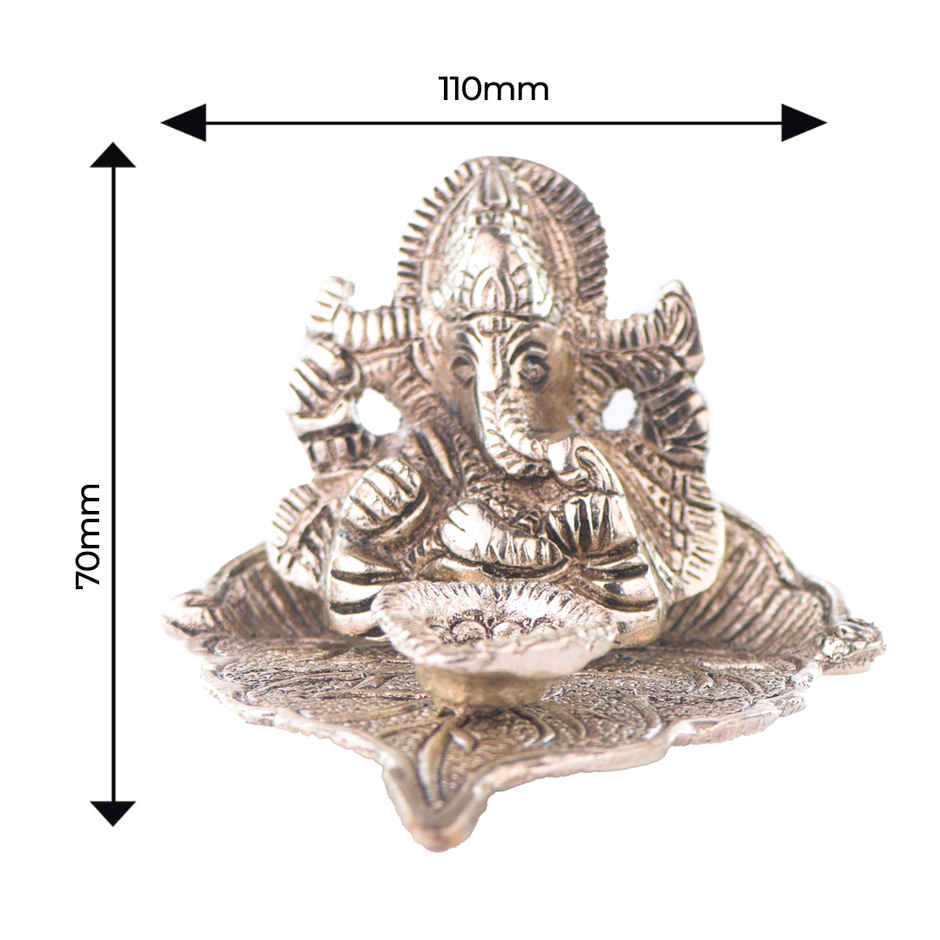 Diya Silver Plated Ganesh Ji on Peepal Leaf | Devnidhi