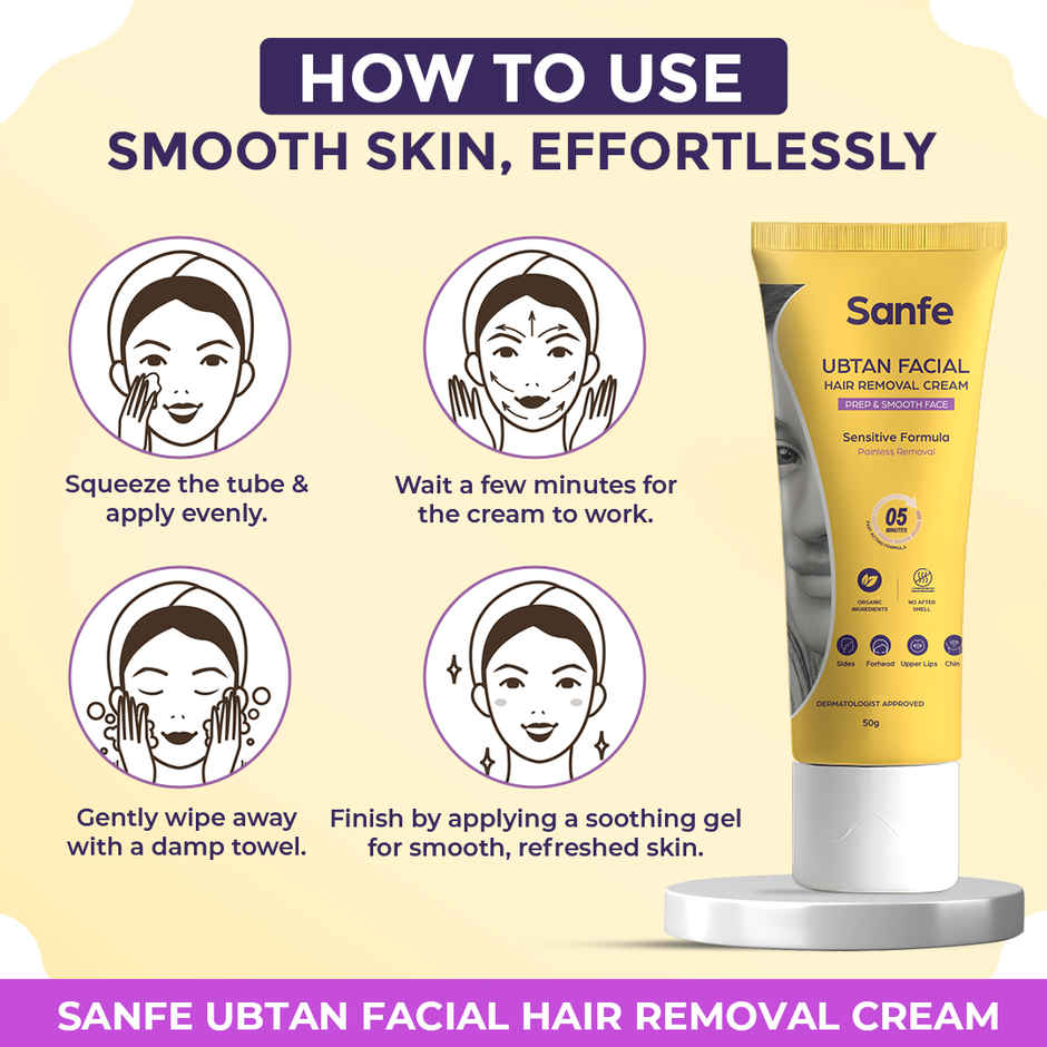 Sanfe Facial Hair Removal Cream For Women Safe For Sensitive Skin Soothing Remove Face Hair Fast