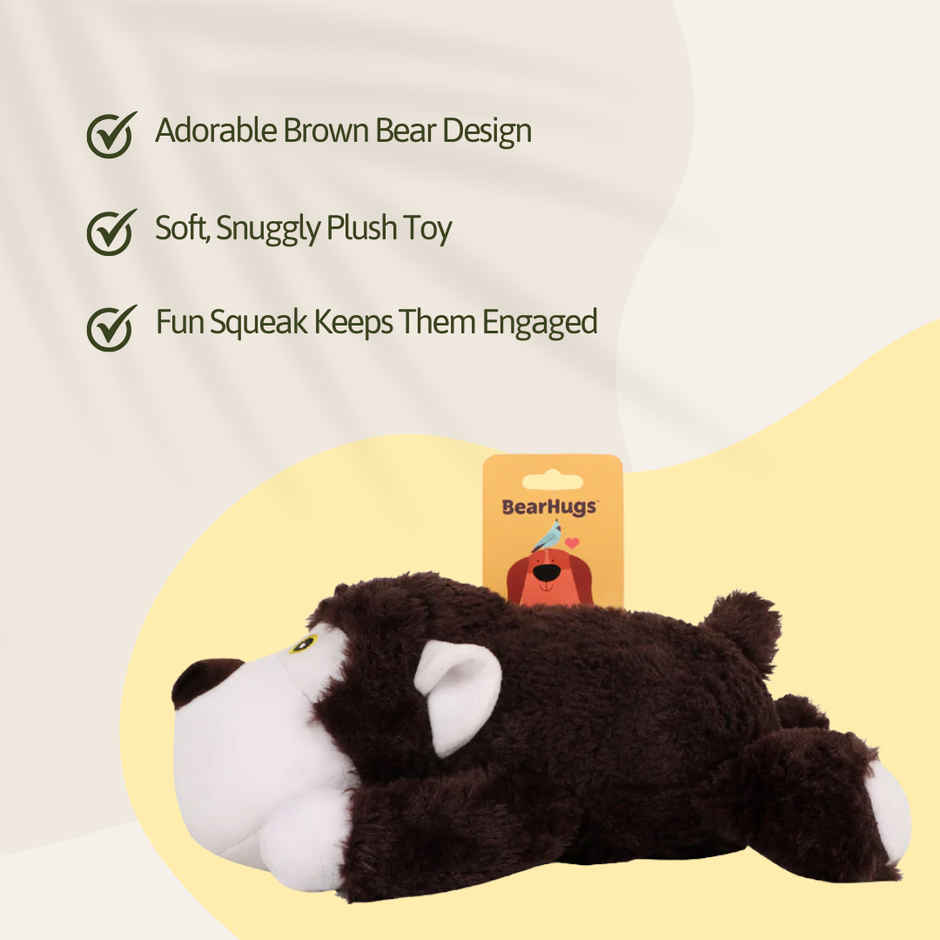 BearHugs Cuddle Bear Squeaky Dog Toy Brown
