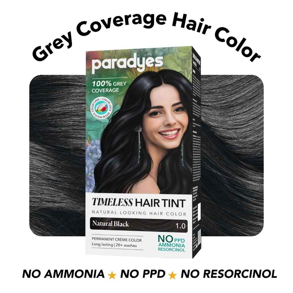 Paradyes Natural Black Timeless Hair Tint, Permanent Creme Hair Colour - 1.0 Natural Black