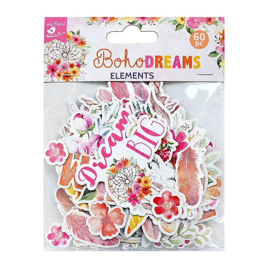 Itsy Bitsy Boho Dreams Ephemera Embellishments 60 Pcs Pbhc Lb