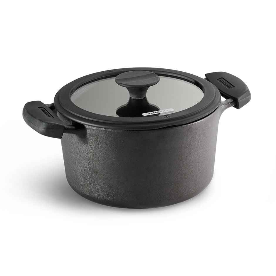 Tramontina Titanex Cast Iron Biriyani Pot | 24 cm | 4.9 L | Glass Lid | Induction Compatible