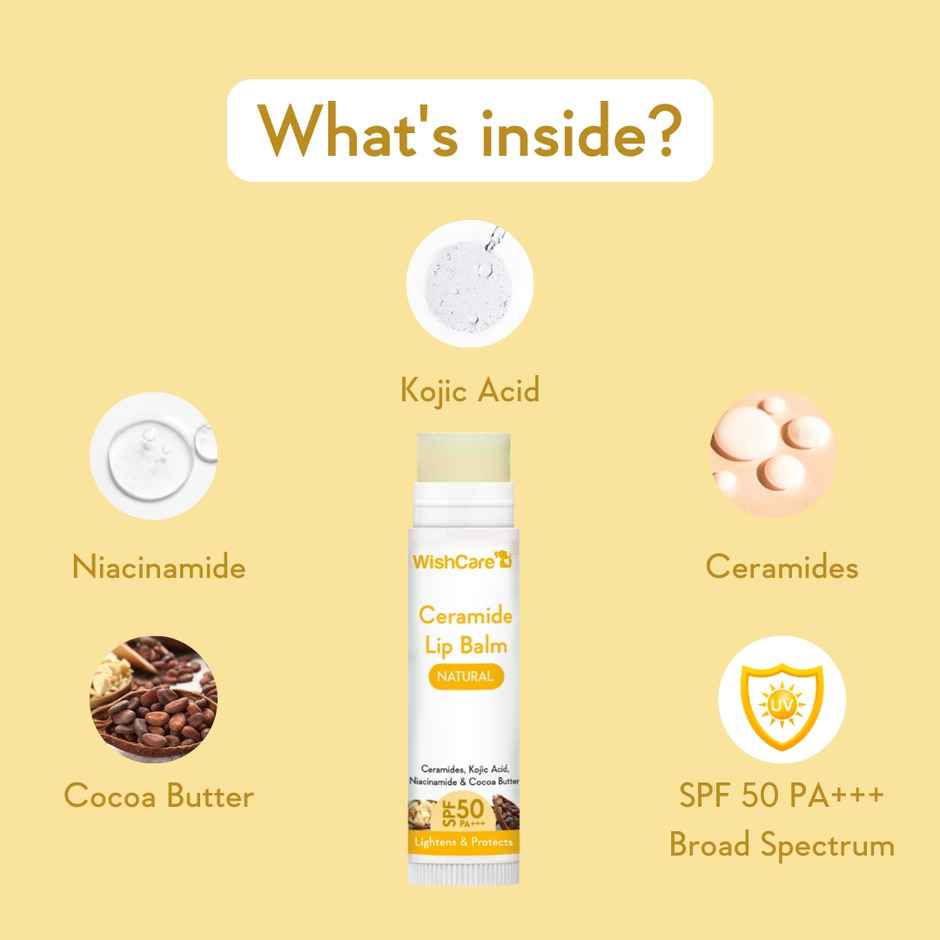 WishCare Ceramide Lip Balm SPF 50 PA+++ | Niacinamide & Kojic Acid | Protects & Moisturizes