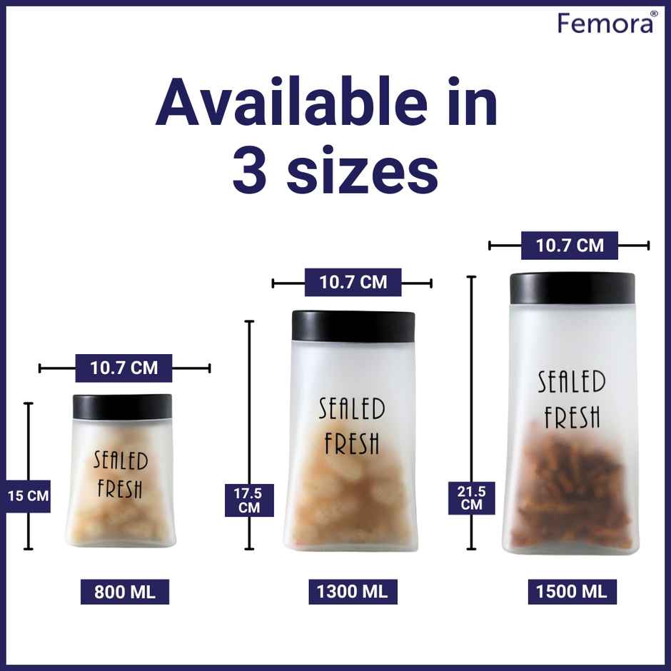 Femora Frost Kitchen Storage Jar | Squre Jars | Airtight Steel Lid | 800 ml | Pack Of 1