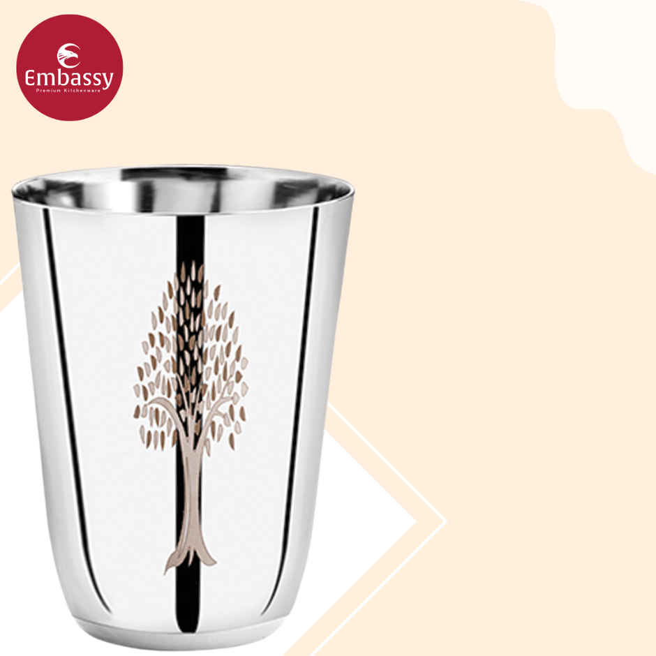 Embassy Premium Oaktree Glasses For Water / Juice, 330 Ml, Pack Of 6, Stainless Steel